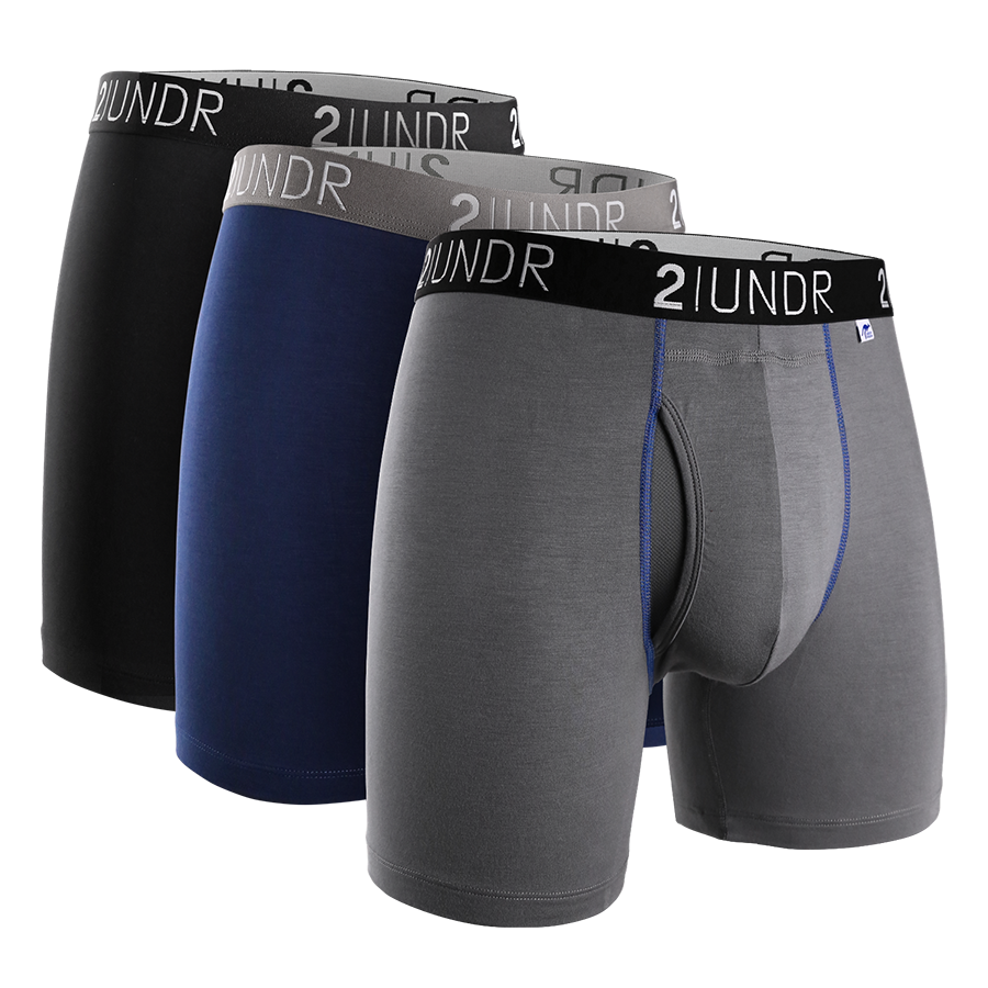 Swing Shift 6" Boxer Brief - 3 Pack Boxset - Black/Grey/Navy